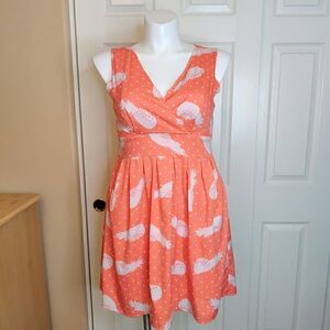 Maison Jules Coral Pineapple Polka Dot Surplice Pleated Dress sz L